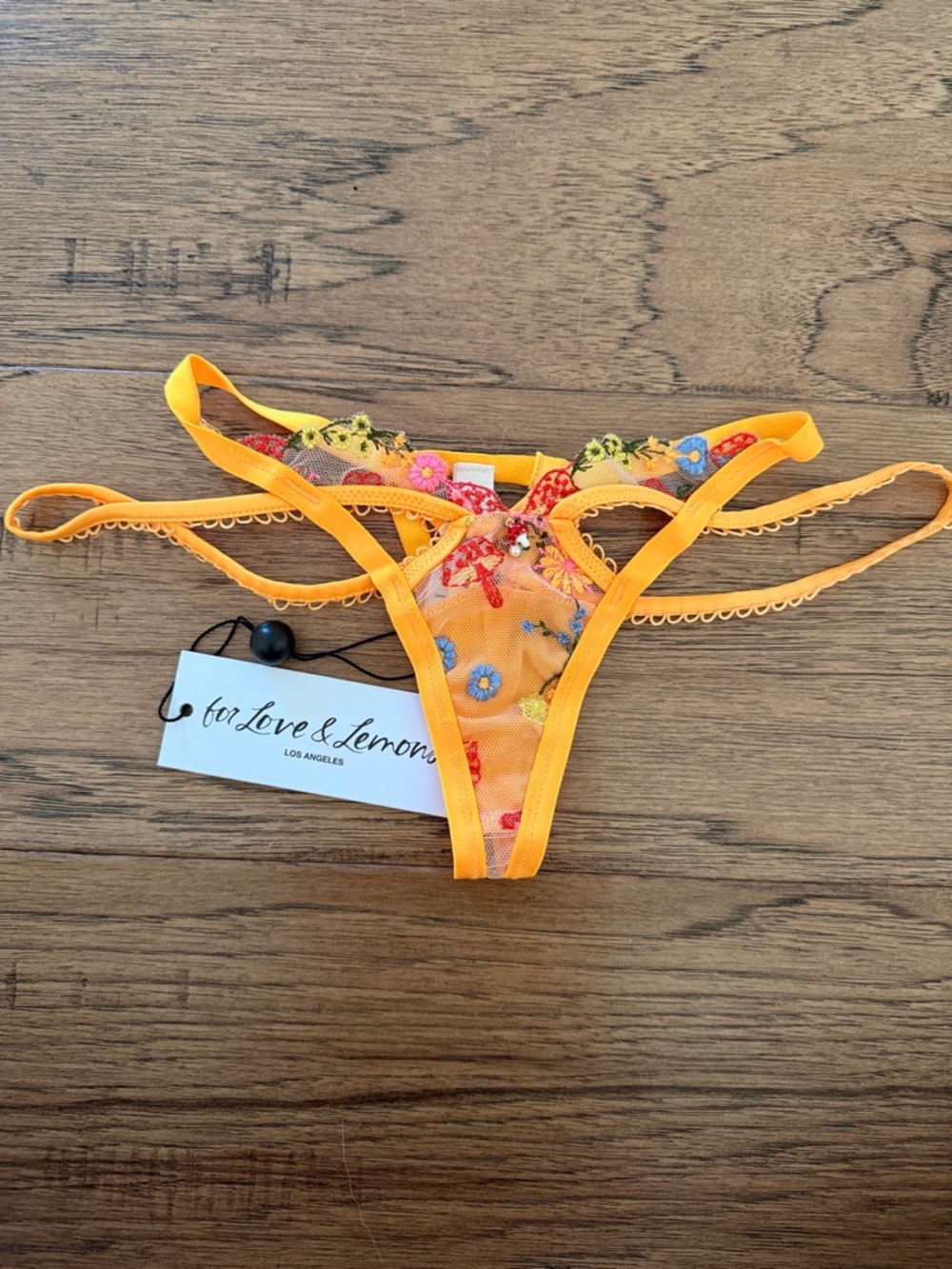 For Love And Lemons Orange Floral Embroidered Thong